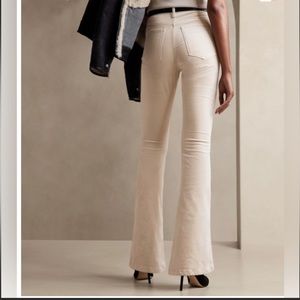NEW BANANA REPUBLIC HIGH RISE FLARE VELVET JEANS 35L TALL LONG OYSTER BEIGE